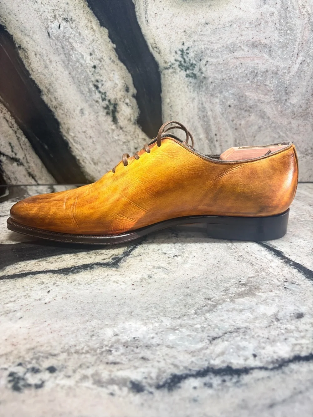I Maschi Gold Men’s 42 Wholecut Oxford Shoes Italy Hand Patina Leather